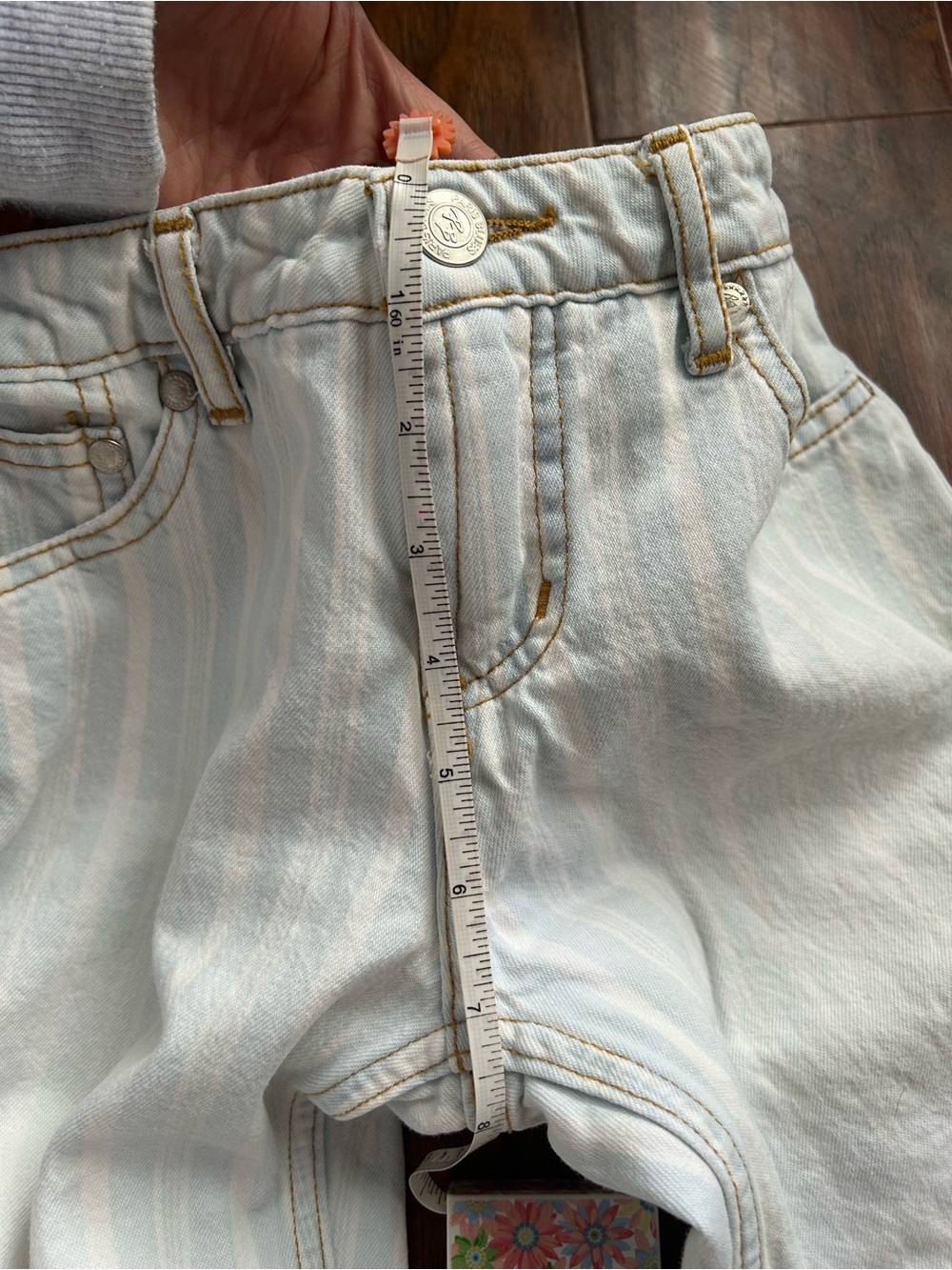 Paris Blues Light Blue Striped Denim Low Rise Flare Jeans • Size 1 • Vintage - Picture 8 of 12